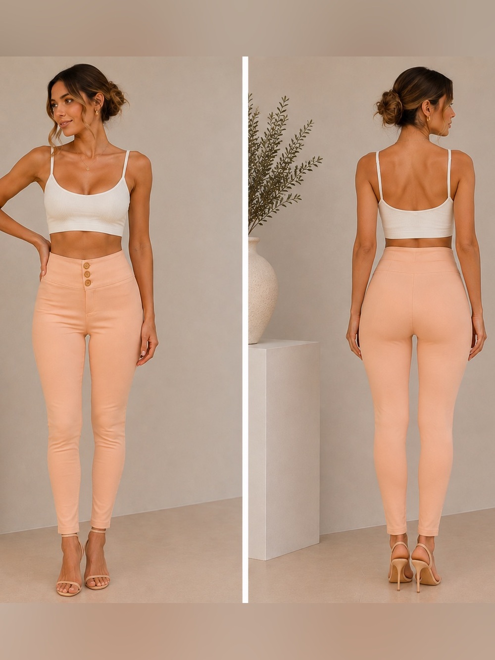 NWT “Icy Fashion”High-Waist Peach Skinny Stretchy Women’s Pants with Buttons, S